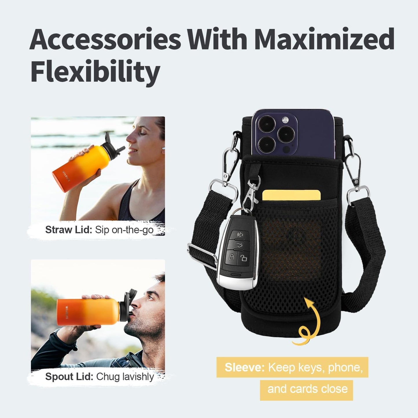 32 oz Insulated Water Bottle with Straw (Cold for 48 Hrs), Stainless Steel Triple Wall Vacuum Sports Water Jug, Leakproof Hydro Cup Flask with Paracord Handle & Straw Spout Lids & DIY Stickers