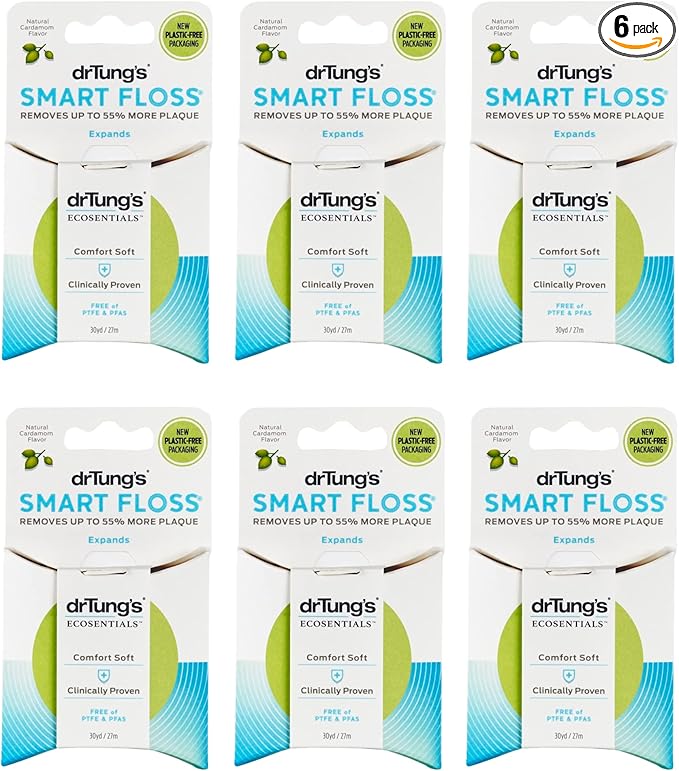 drTung's Smart Floss, 30 yds, Dental Floss - Natural Cardamom Flavor Colors May Vary (6 Pack)
