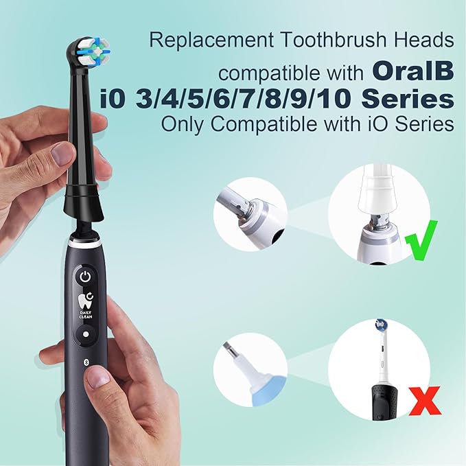 12PCS Replacement Toothbrush Heads Compatible with Oral B iO Series 2/3/4/5/6/7/8/9/10 Electric Toothbrush,Round Brush Heads for Gentle Gum Care & Deep Cleaning,Black