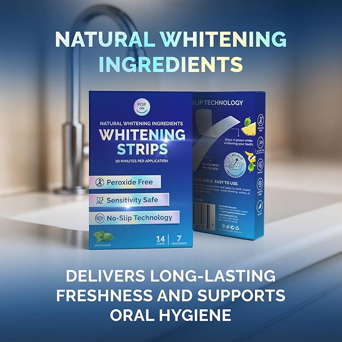 Whitening Strips for Sensitive Teeth – Enamel Safe, Peroxide-Free Coconut Teeth Whitening Strips with Natural Enzymes – Gentle White Stips for Sensitive Gums (14 Count, Mint)