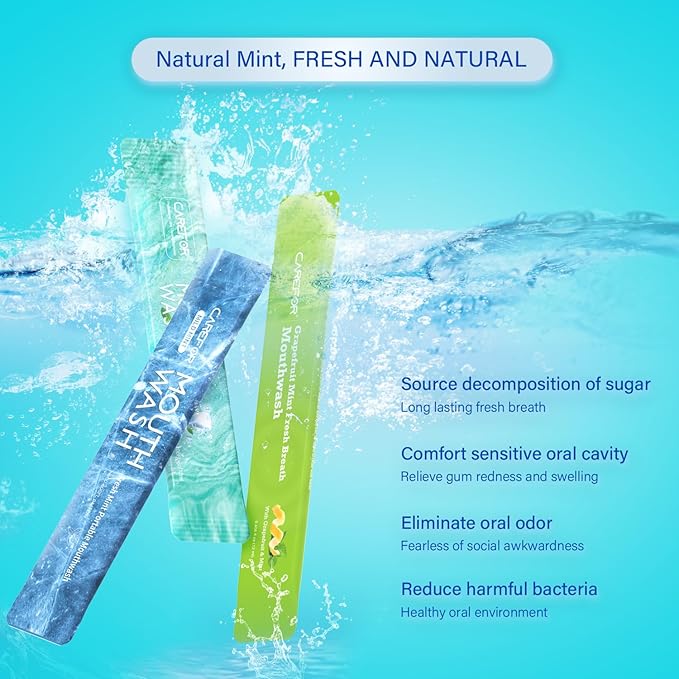 Travel Size Mouthwash Packets – Individual Mini, Alcohol & Fluoride Free, 3 Refreshing Flavors (Fresh Mint, ICY Mint, Grapefruit Mint) Fresh Oral Hygiene (20)