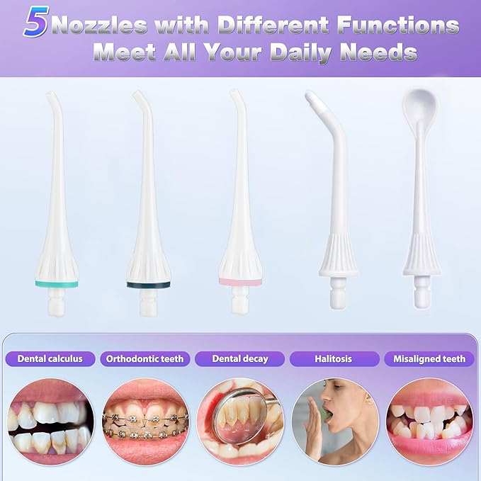TOVENDOR Electric Water Dental Flosser Teeth Pick, Cordless Flossers Oral Irrigator IPX7 Waterproof 300ML Rechargeable Travel Water Teeth Cleaner with 5 Tips for Home Braces Care Gums Deep Cleaning