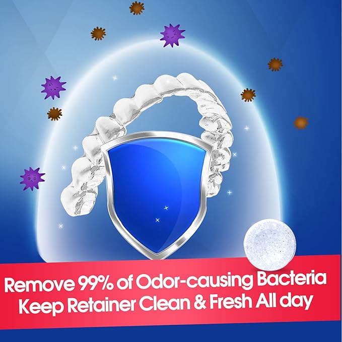 Retainer & Denture Cleaner Tablets - 1 Months Supply (36 pcs) Dental Retainers for Aligner - Mouth & Night Guards - False Teeth Whitening - Removes Odor & Plaque