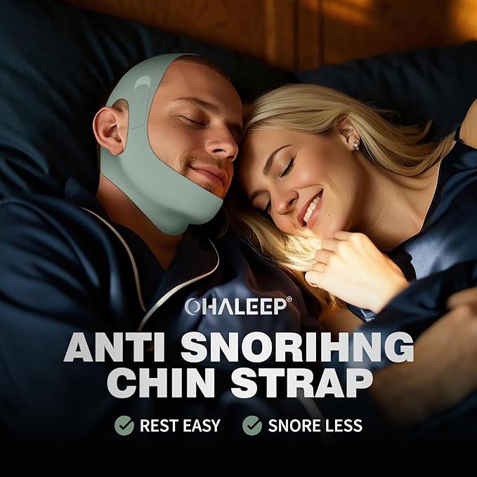 OHELEEP Anti Snore Chin Strap for CPAP Users, Snore Stopper Adjustable, Chin Strap for Sleeping Comfortable Stop Snoring Solution, Anti Snoring Devices Breathable and Reusable, Light Green, M