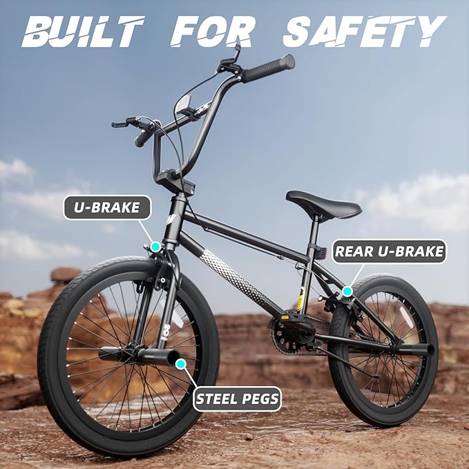67i Boys BMX Bike 18/20 Inch Ages 8-12 Kids Bicycle with Front Rear U Brake Adjustable Seat Iron Fork 2.09" Wide Tires