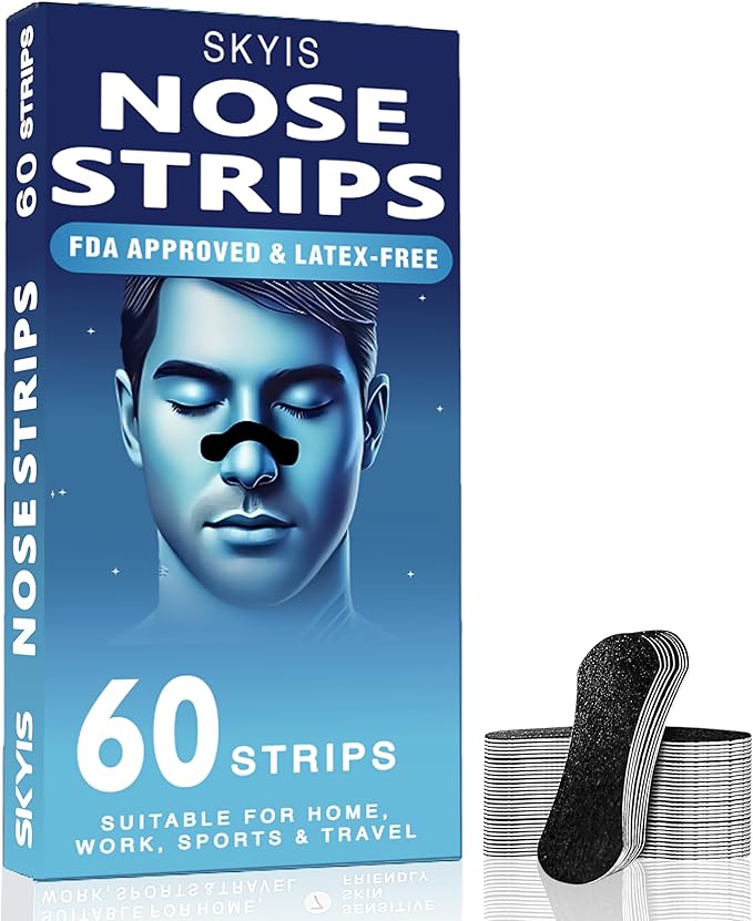 Nasal Strips for Better Breathing, 60 Count Strong Hold Nose Strips for Day & Night Use, Sweat Resistant, Comfortable Fit, Helps Reduce Snoring Sounds & Support Clear Breathing