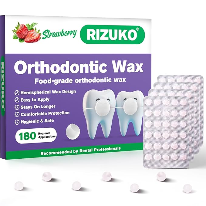 Orthodontic Wax for Braces - 180 Dental Wax Dots | Hygienic Individual Wraps, Strawberry