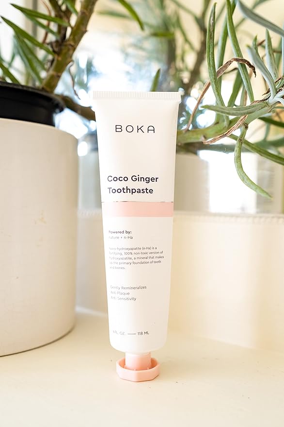 Boka Fluoride Free Toothpaste - Nano Hydroxyapatite, Remineralizing, Sensitive Teeth, Whitening - Dentist Recommended for Adult, Kids Oral Care - Coco Ginger Flavor, 4 Fl Oz 3Pk - US Manufactured