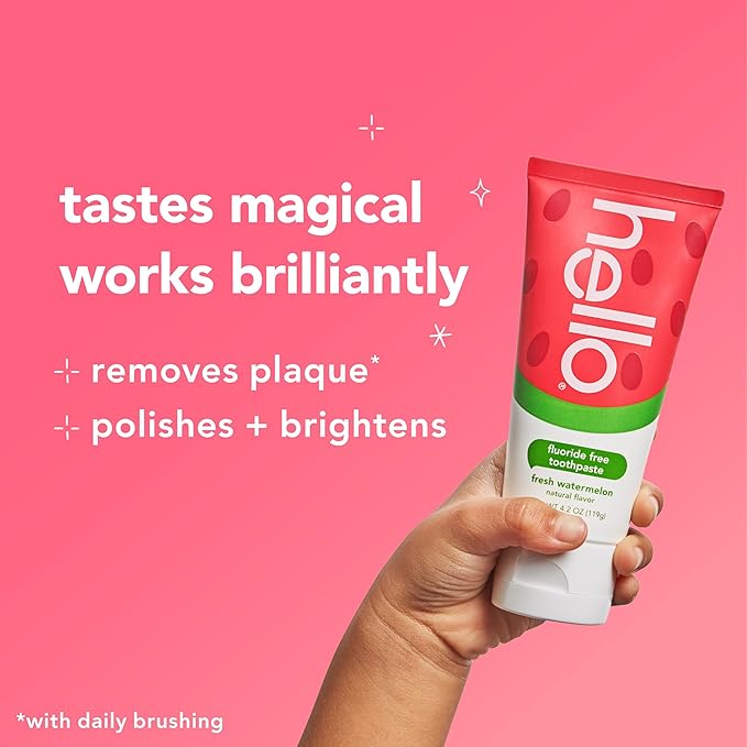 Hello Natural Watermelon Flavor Baby & Kids Fluoride Free Toothpaste, Vegan, SLS Free, Gluten Free, Safe to Swallow for Baby and Toddlers, 4.2 Ounce (Pack of 12)