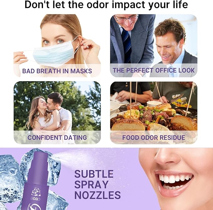 Oral Spray for Adults, Mouth Freshening Spray, Portable Peppermint Oral Freshener, Alcohol & Fluoride-Free Oral Care Mouth Spray, Travel, Dates, Office, Dry & Bad Breath,0.5fl.oz (Purple/Blue)