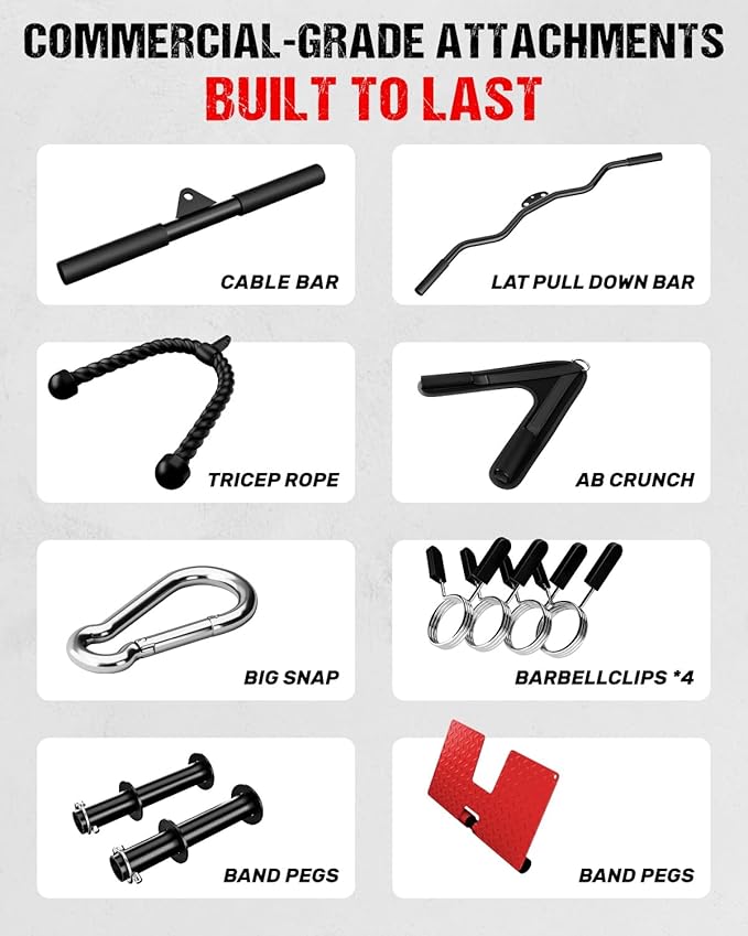LS01 LAT Pulldown Machine, LAT Row Cable Machine with AB Crunch, LAT Tower with Cable Row Attachments, 3 in 1 Pulley Stations for Home Gym