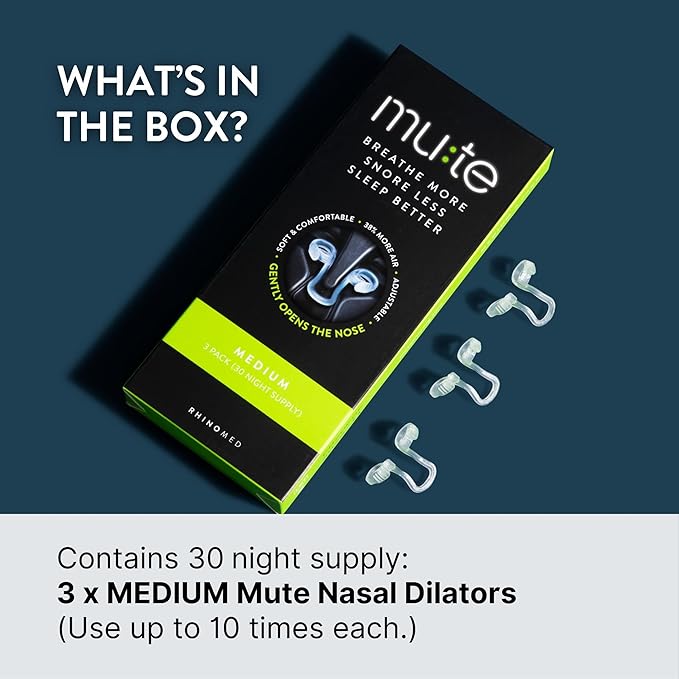 Mute Nasal Dilator Snoring Solution | Medium 3 Pack | Snore Less & Sleep Better | Nasal Strip Alternative | Comfortable Breathing Aids for Better Sleep & Improved Airflow