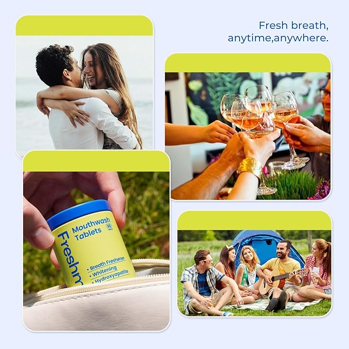 Travel Mouthwash Tablets for Smokers - Fluoride & Alcohol-Free, Xylitol & Nano-Hydroxyapatite (NHA) for Bad Breath Treatment & Natural Whitening, Mint Flavor (60 Count)