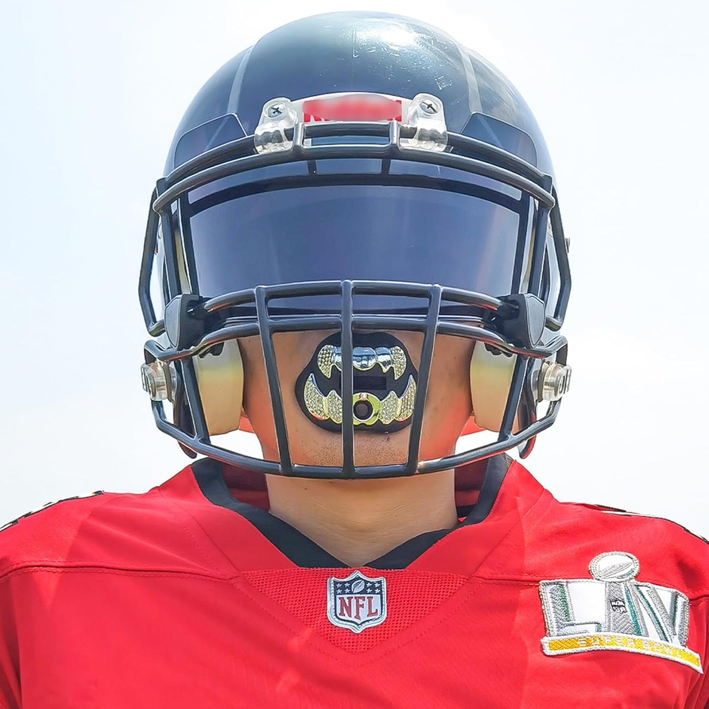 LeCool Football Mouth Guard with Connected Strap- 3D Beast Chrome Adult and Youth Mouth Guard-Mouth Piece for Sports for Maximum Air Flow and Teeth Protection