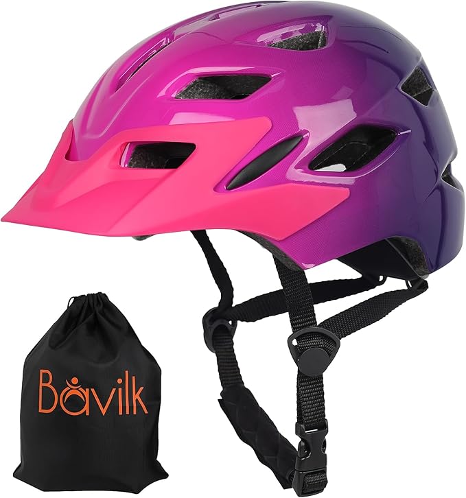 Kids Bike Helmet,Bavilk Kids Boys Girls Bike Helmets with LED Light Detachable Visor Children Youth Teen Multi-Sport for Skating Cycling Scooter Skateboard Adjustable & Lightweight 19.7"-22.4"