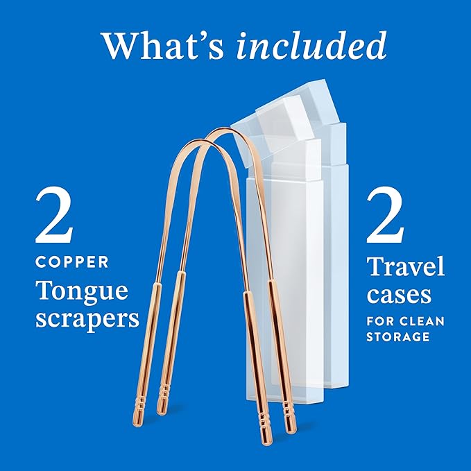 Mouthology Copper Tongue Scraper for Adults (2 Pack), Reduce Bad Breath, Metal Tongue Scraper, Tongue Cleaner, Tongue Scraper, Tongue Scrubber, Tongue Cleaner for Adults, Tongue Scraper Reusable