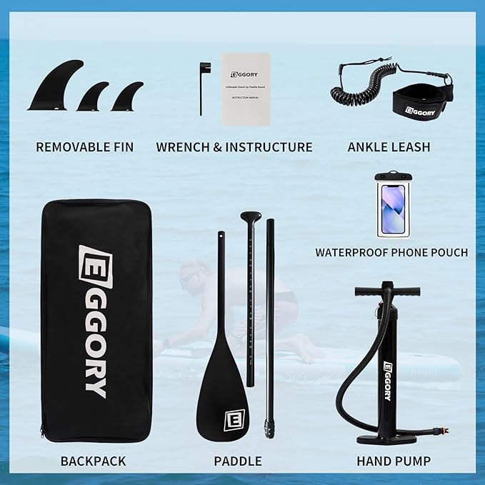 Inflatable Paddle Board,Stand Up Paddle Board Set, Extra Wide SUP Board with Removable Fin, Floating Paddle, Hand Pump, Waterproof Phone Pouch,Traveling Board