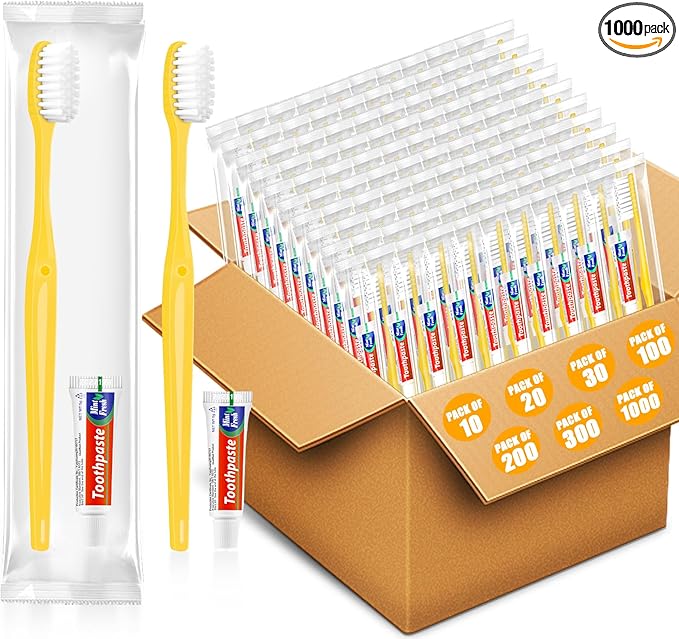 Disposable Toothbrushes with Toothpaste 1000 Pack, Travel Size Toothbrush and Toothpaste Set, Bulk Tooth Brush Tooth Paste Kit, Individually Wrapped Travel Toiletries for Homeless, Hotel