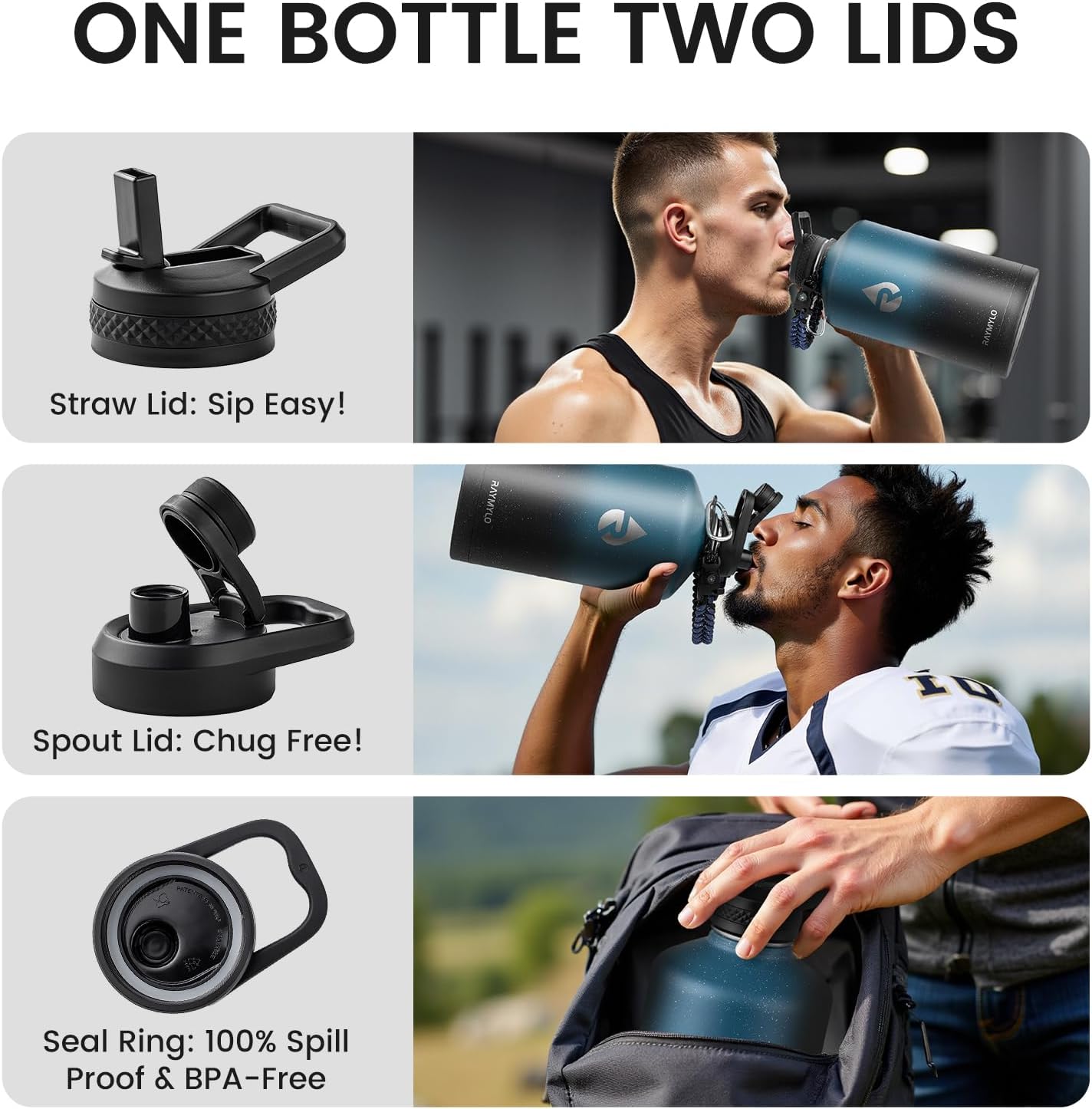128oz Insulated Water Bottle, Triple Wall Vacuum Stainless Steel Water Bottles - Keeps Cold 48H, Reusable One Gallon Jug for Gym, Sports, Camping, Hiking,Travel, Midnight Blue Speckle
