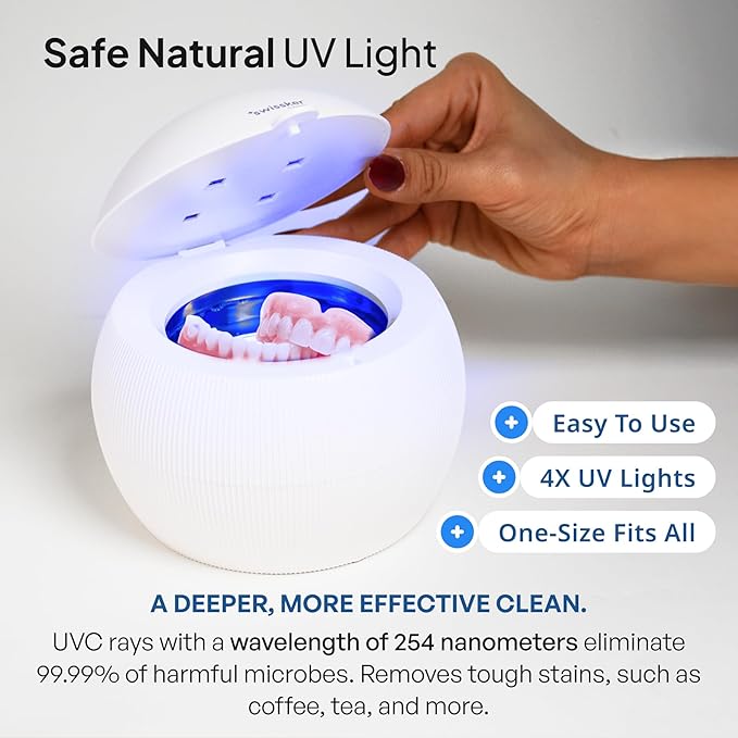 Swissklip ShinePod Ultrasonic Dental Cleaning Pod | Ultrasonic Retainer Cleaner Machine | Mouth Guard Cleaner| Night Guard Cleaner| Aligner Cleaner | Denture Cleaner - White