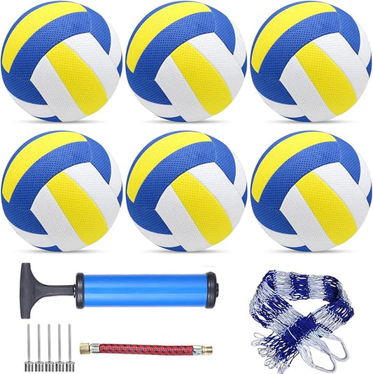 6 Pack Official Size 5 Volleyball Balls Volley Ball of Synthetic Leather,Includes Ball Pump and Net Bag,Competition Volleyball for Indoor Outdoor…