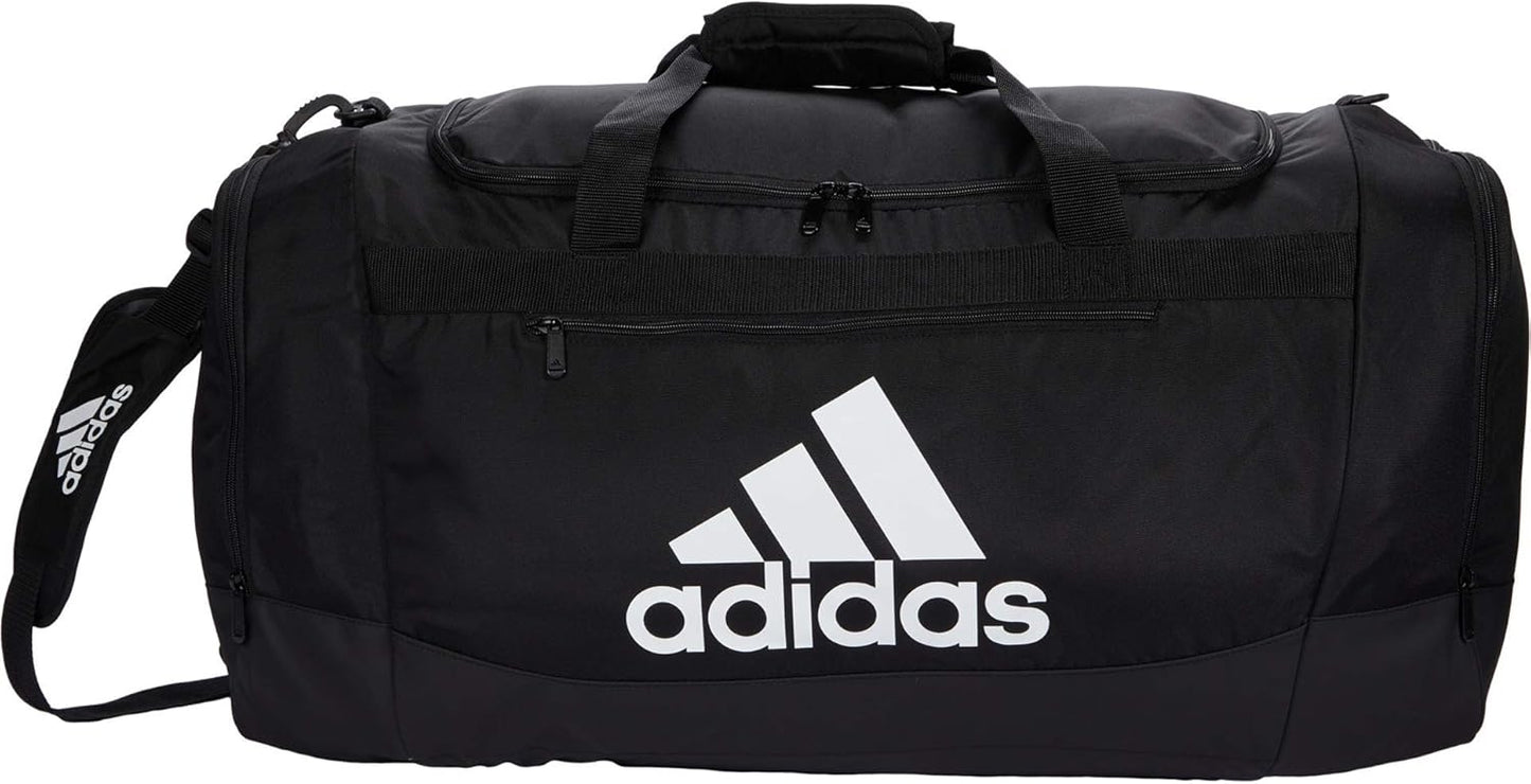 adidas Unisex Defender 4.0 Gym Duffel Bag for Men and Women, Black/White, Large (110L)