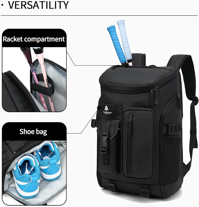 Kalesi Gym Duffle Tennis Bag Backpack 4-Way Waterproof with Shoes Compartment for travel Sport Hiking laptop (Black 02)