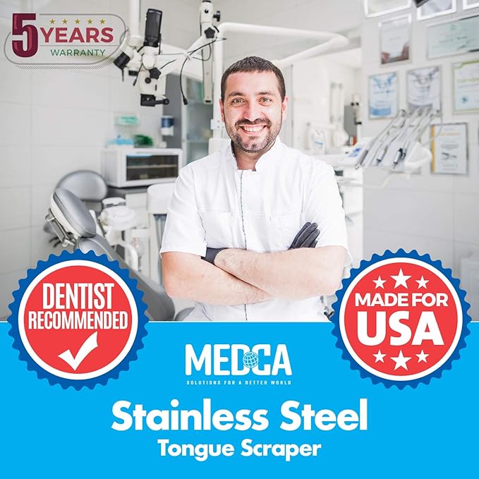 Tongue Scrapers - Pack of 2 - Stainless Steel Tongue Cleaners Brush for Help Getting Rid of Bad Breath & Bacteria - Food Scraper to Keeps Mouth & Teeth Healthy and Clean - Essential Dental Hygiene Kit