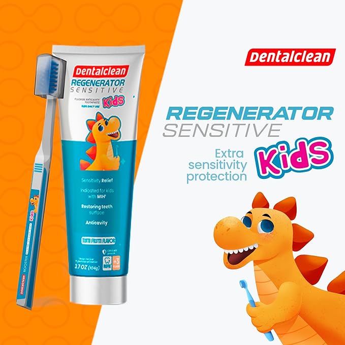 Pack of 3 Kids Gel Toothpastes with MIH Support (Tutti-Frutti Natural) – Enamel Regeneration & Sensitivity Relief, 3.7 oz + Alcohol-Free Mouthwash 33.8 Fl Oz (Blue Diamond Mint)