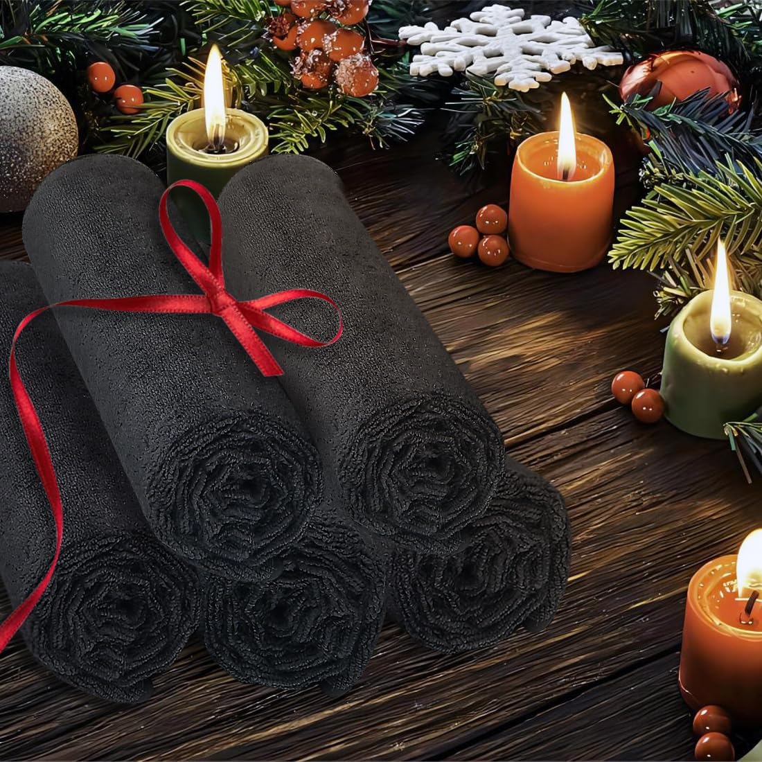 24 Pack Salon Towels - Highly Absorbent and Quick Drying Hand Towels, Premium Wash Cloths for Bathroom, Gym, Shower, Hotel, and Spa - 16x27 inch (Black)