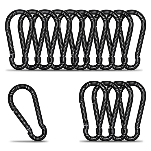 KINLINK 15 Pack Black Carabiner Clip, 3.15 inch Heavy Duty Spring Snap Hook, Small Caribeener Clips for Outdoor Camping, Swing Set, Hammock, Hiking Travel, Fishing, Quick Link Keychain