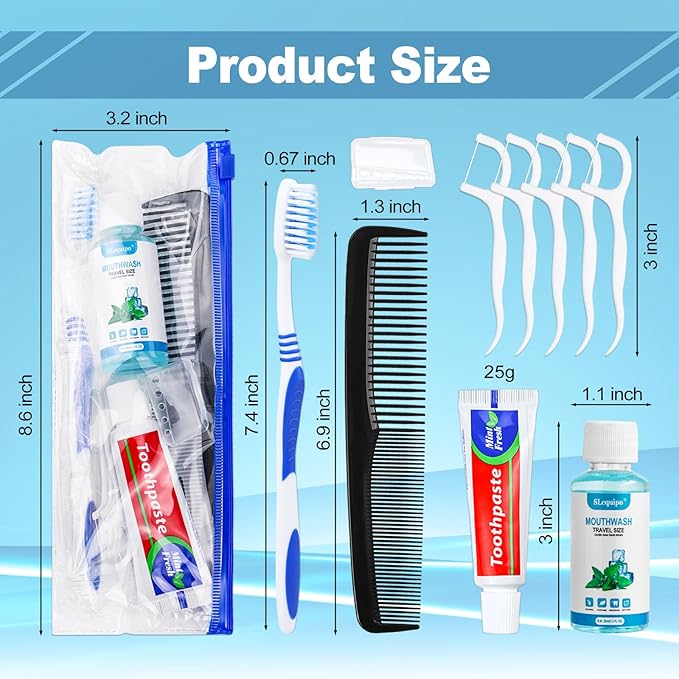 100 Set Travel Toothbrush Kit Bulk,Disposable Toothbrush with Toothpaste Set with Mouthwash,Toothpaste,Cover,Comb,Zip Bag,Floss Picks,Toothbrushes Set for Homeless,Travel