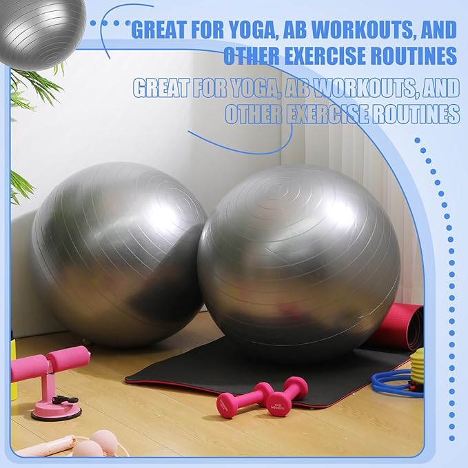 Leyndo 4 Pcs 26 Inch Yoga Exercise Ball Pilates Pregnancy Birthing Fitness Ball with Quick Pump Anti Burst for Improved Posture, Balance, Yoga, Pilates, Training