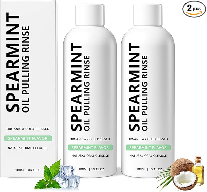 2Pcs Spearmint Oil Pulling Rinse, Cold-Pressed Coconut Oil for Whitening Teeth, Powerful Organic Peppermint Oil Maintain Gum Health & Freshness Breath, Natural Peppermint Pulling Oil, Mint Mouthwash