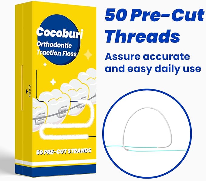 Dental Floss for Braces,Pre-Cut Strands Floss,Threaders for Bridges,Threaded Floss for Braces & Bridges,50 Counts