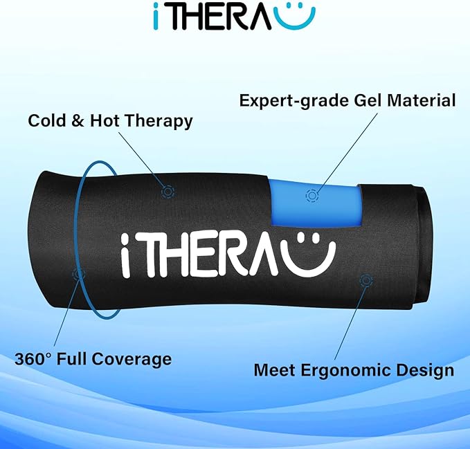 iTHERAU Knee Ice Pack Wrap, Reusable Gel Cold Pack with Cold/Hot Therapy, Cold Compression Sleeve for Elbow, Knee, Calf & Ankle for Pain Relief, Swelling, Surgery, Sports Injuries -Black, L