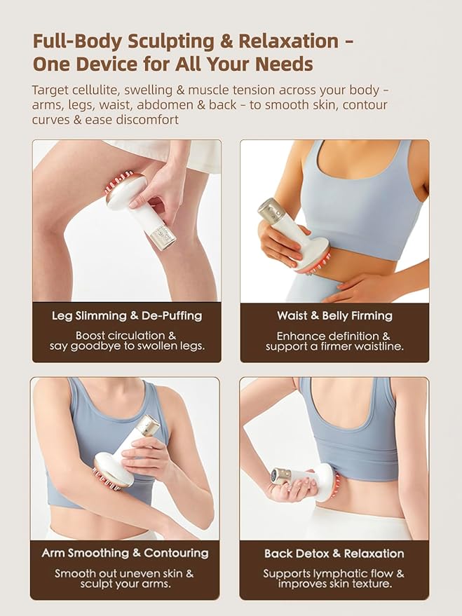 Lymphatic Drainage Massager & Anti Cellulite Massage Tool, Reduce Stretch Marks & Cellulite, for Legs, Arms & Belly, Body Sculpting Machine with Microcurrent, Light, Heat & Vibration,White