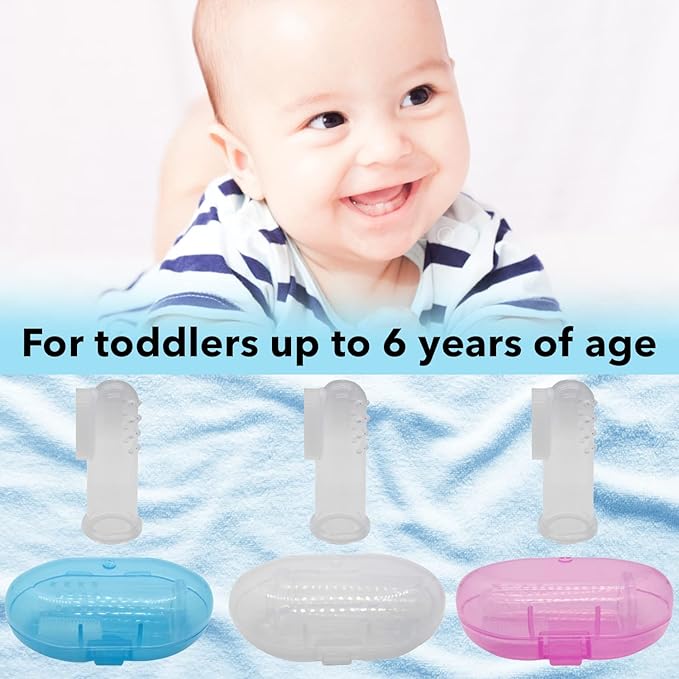 Baby Finger Toothbrush (Set of 3) - Silicone Baby Toothbrush with 3 Cases in Blue, Pink & Clear- Toddler Training Toothbrush - Newborn Oral Massager - Easy Oral Hygiene for Kids & Pets