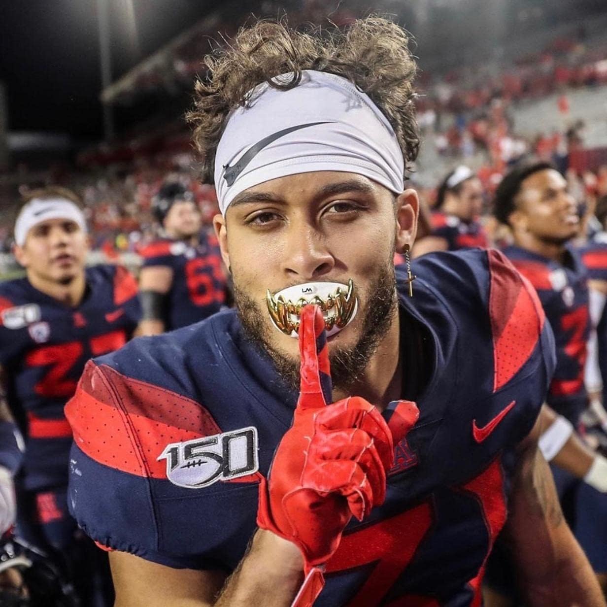 Loudmouth Football Mouth Guard - 3D Chrome Beast Football Mouthpiece, Fits Adult & Youth Ages 5+, Accessories Mouth Guard (3D Beast - Chrome White/Gold)