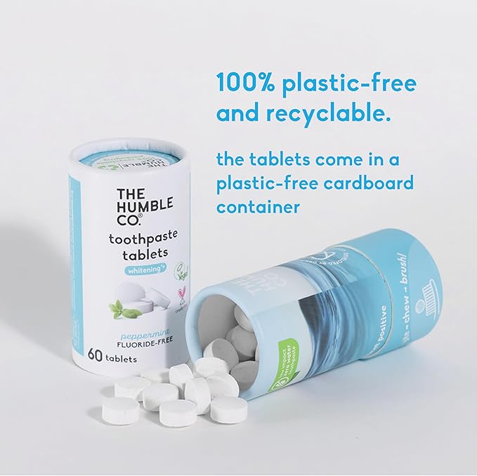 The Humble Co. Whitening Toothpaste Tablets – Fluoride Free Toothpaste Whitening Tablets, Dentist Developed Formula, Vegan, SLS Free, Plastic Free (Peppermint, 3 PK)