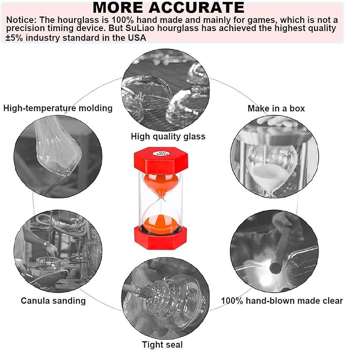 1 Minute Sand Timer SuLiao Hourglass, Red Sand Watch, Reloj de Arena 1 Minuto, Plastic Hour Glass Sandglass Timer for Kids, Classroom, Home, Decoration