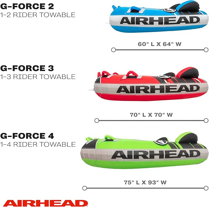 Airhead G-Force Inflatable Towable Tube | 2-4 Rider Models | Dual Tow Points | Full Nylon Cover | Kwik-Connect | Patented Speed Valve | Boat Tubes and Towables