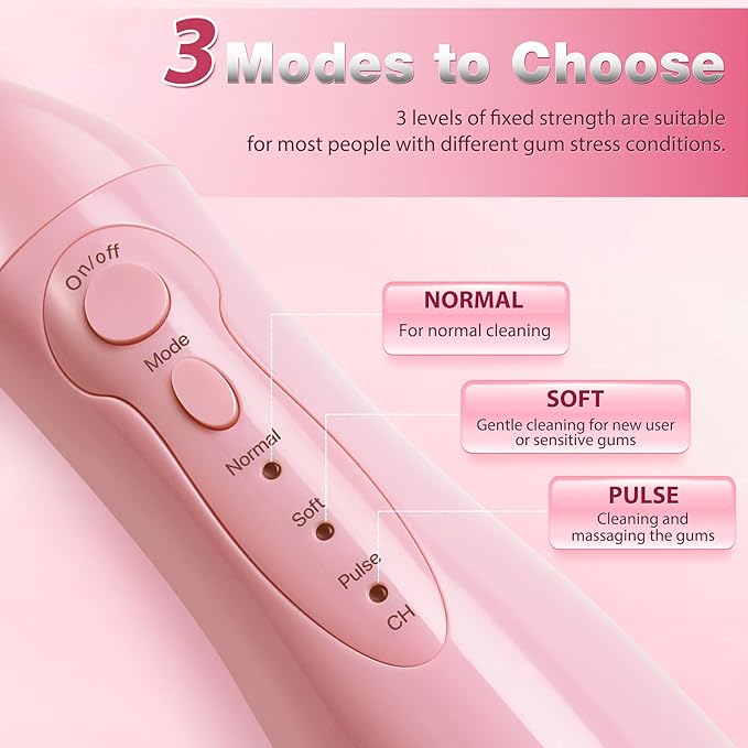 TOVENDOR Electric Water Dental Flosser Teeth Pick, Cordless Flossers Oral Irrigator IPX7 Waterproof 300ML Rechargeable Travel Water Teeth Cleaner with 5 Tips for Home Braces Care Gums Deep Cleaning