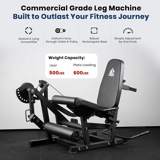 LIONSCOOL Leg Extension and Curl Machine V4.0, 1100lbs Capacity Adjustable Seated Leg Extension, Lying Leg Curl Bench, Cable Operated 2” Plate Loadable Lower Body Exercise Equipment for Home Gym