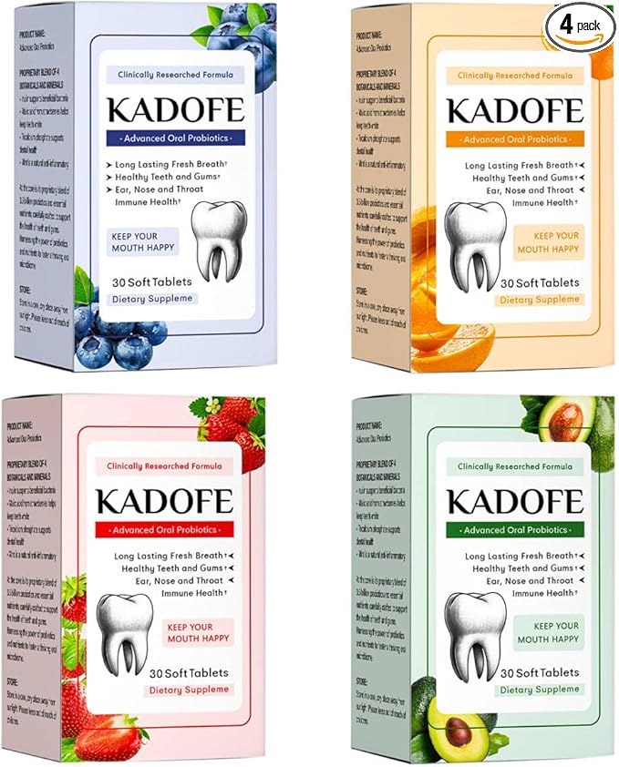 Oral Probiotics for Teeth and Gums & Fresh Breath - Gum Restore & Bad Breath Treatment for Adults |3.5 Billion Advanced Oral Probiotics for Bad Breath, Chewable 30 Tablets (Mixed-4pcs)