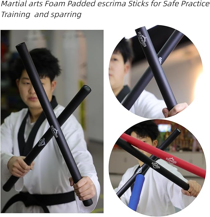 Kali Sticks Martial Arts Foam Padded Escrima Sticks for Safe Practice Training and Sparring with Carry Bag Case - 4 Packs