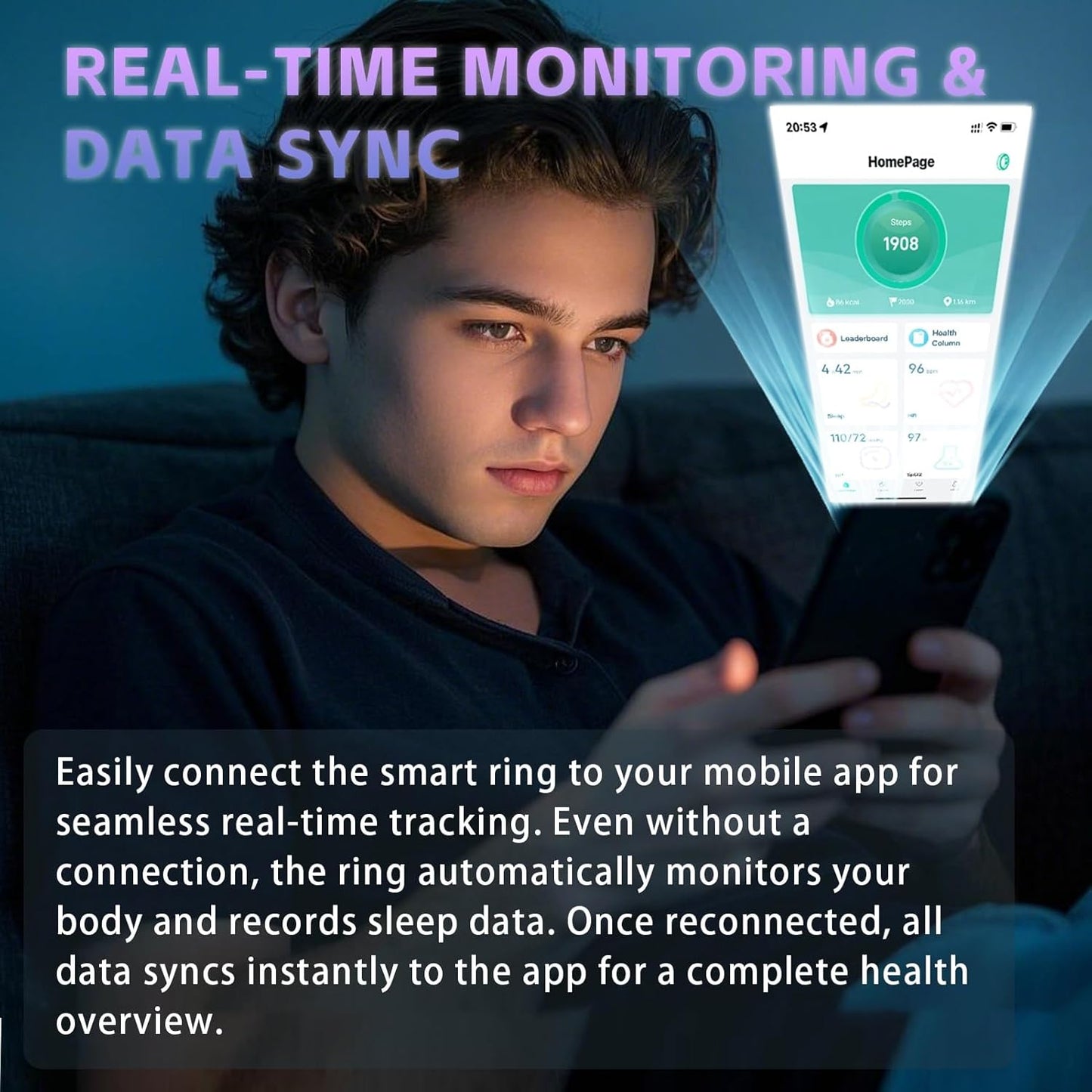 Activity Tracker Ring for Men – Smart Ring with Heart Rate, SpO2, Blood Pressure, Sleep Monitoring, Step & Calorie Counter, 5ATM Waterproof, No Subscription Fee (Black, 8)