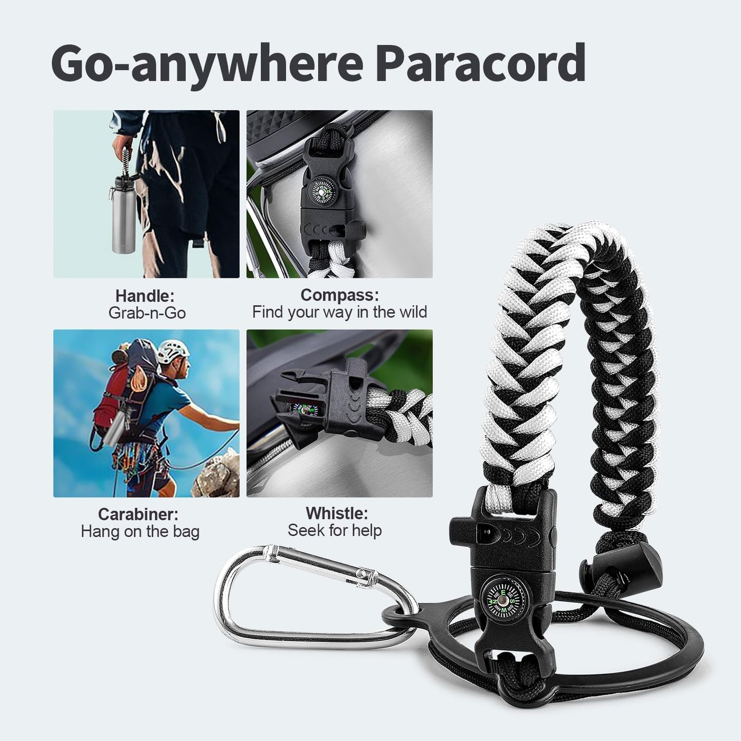 40 oz Insulated Water Bottle with Straw (Cold for 48 Hrs), Stainless Steel Triple Wall Vacuum Sports Water Jug, Leakproof Hydro Cup Flask with Paracord Handle & Straw Spout Lids & DIY Stickers