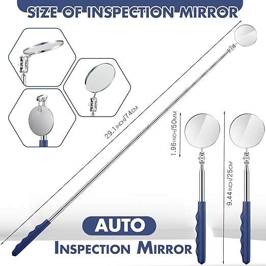1 Pcs Telescoping Inspection Mirror Mechanics Automotive Tool with Long Handle Extendable Mirror on a Stick for Technicians Mechanics Contractors Checking Observation(Blue,Round)