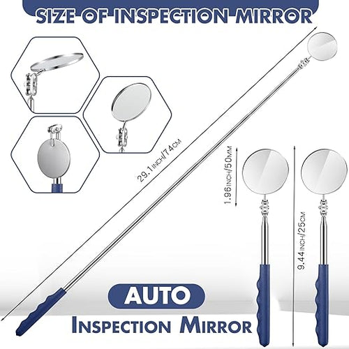 1 Pcs Telescoping Inspection Mirror Mechanics Automotive Tool with Long Handle Extendable Mirror on a Stick for Technicians Mechanics Contractors Checking Observation(Blue,Round)